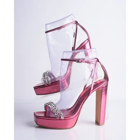 Alexandre Birman Womens Lenny Pink Crystal Platform Pumps Heels Sandal US 7.5