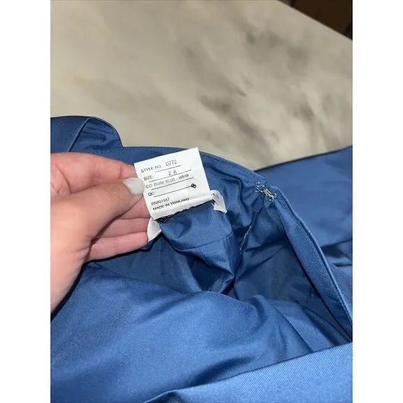 Alfred Sung D772 High Neck Cutout Satin Twill Dress Classic Blue Size 2 NWT