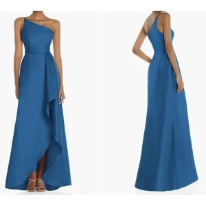 ALFRED SUNG Strapless Satin Classic High Low Hem Dress in Classic Blue Size US 0
