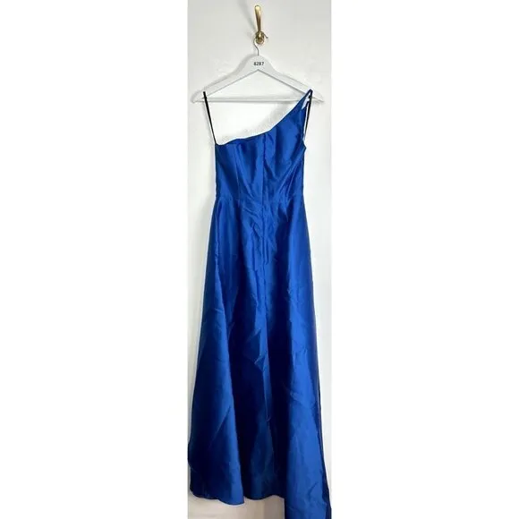 ALFRED SUNG Strapless Satin Classic High Low Hem Dress in Classic Blue Size US 0