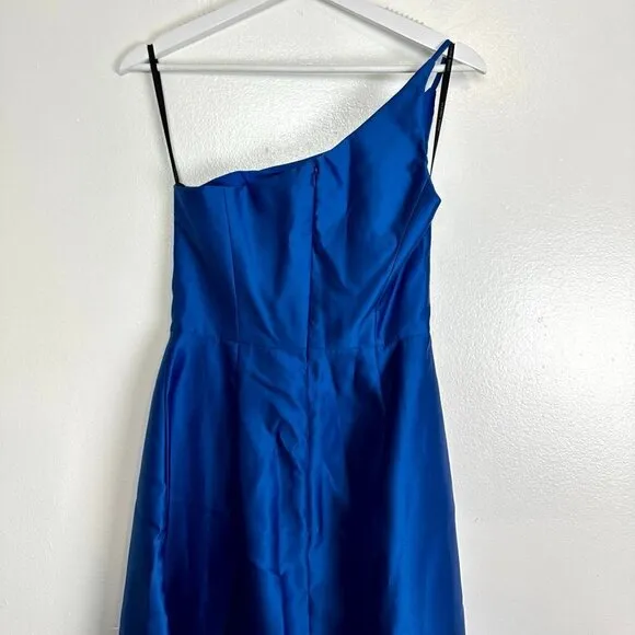 ALFRED SUNG Strapless Satin Classic High Low Hem Dress in Classic Blue Size US 0