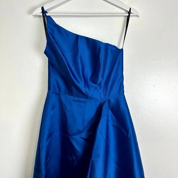 ALFRED SUNG Strapless Satin Classic High Low Hem Dress in Classic Blue Size US 0