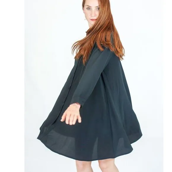 Ali Golden Long Sleeve Silk Collared Swing Dress XS/S Modern Minimalist Capsule