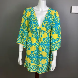Alice &amp; Trixie dress size M yellow Y2K scroll print modern coastal beachy boho