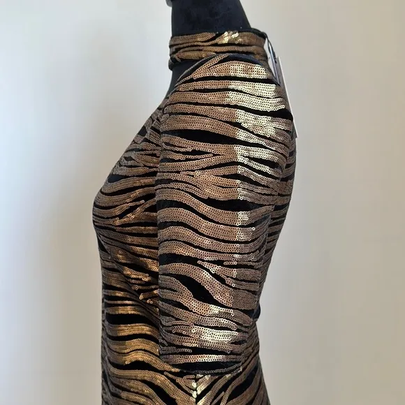 Alice   Olivia Gold &amp; Black Sequins Dress
