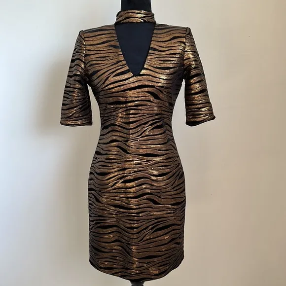 Alice   Olivia Gold &amp; Black Sequins Dress