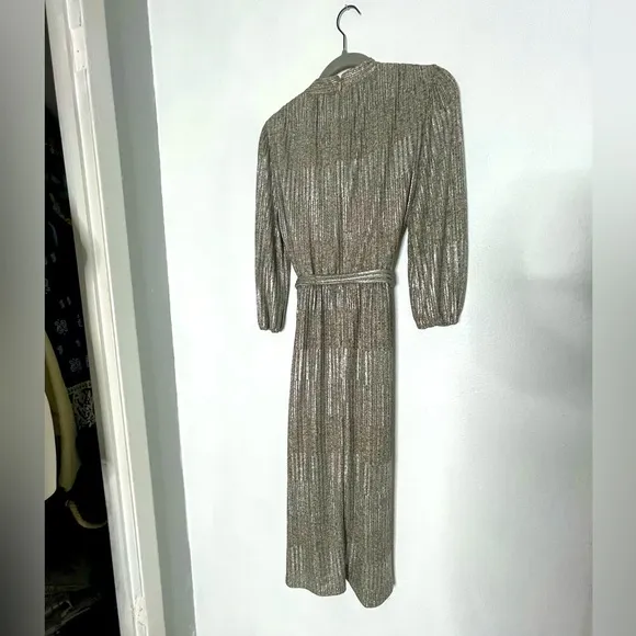 Alice   Olivia Silver/Gold Modern Metallic Katina Belted Midi Dress. Size 8