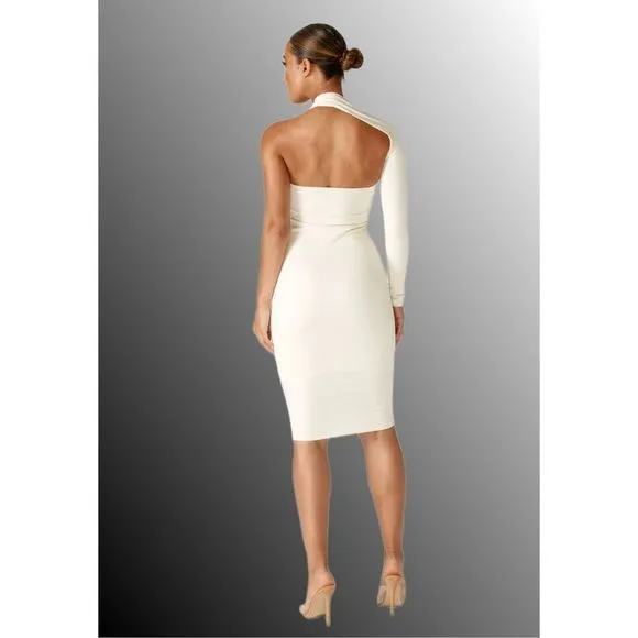 Alieva Dasha Women’s Modern One Shoulder fitted Dress in Ivory medium new