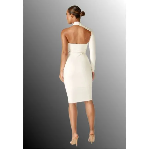Alieva Dasha Women’s Modern One Shoulder fitted Dress in Ivory medium new
