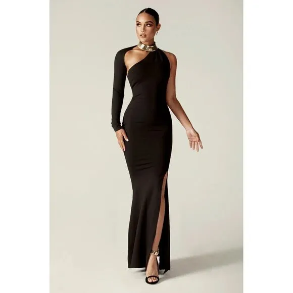 ALIEVA Women's Lilux One Shoulder Modern Maxi Dress Size XS In Black