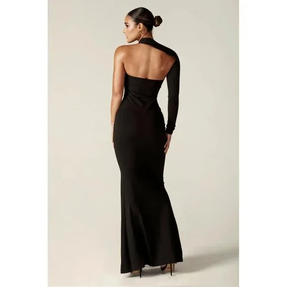 ALIEVA Women's Lilux One Shoulder Modern Maxi Dress Size XS In Black