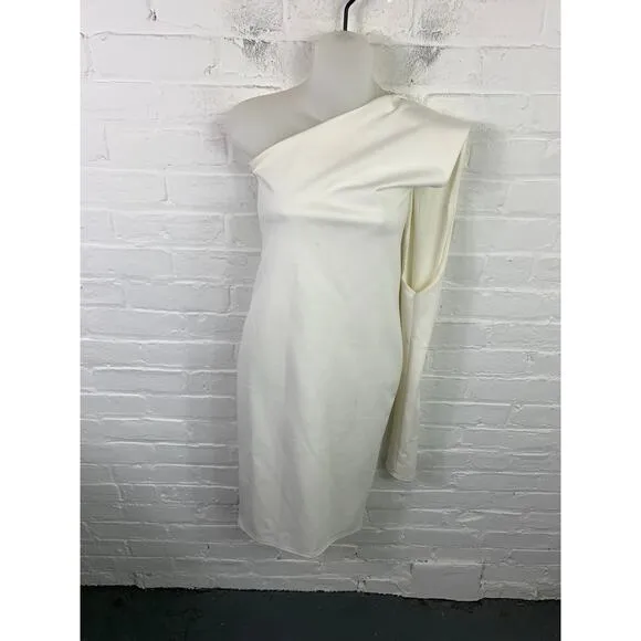 Alieva Women's One Shoulder Dasha Modern Midi Bodycon Dress Ivory Size M NWT