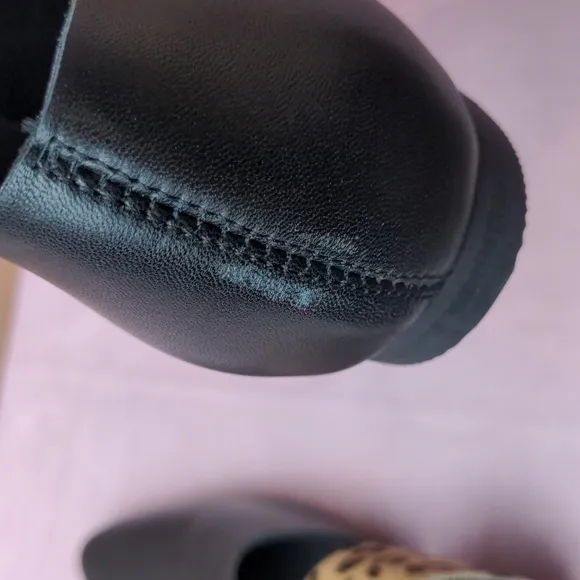 All Black D'Orsay Leopard Print Black Genuine Leather Pointed Toe Shoes size 37
