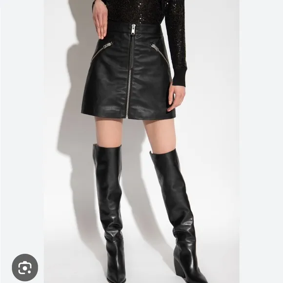 ALL SAINTS Piper Faux Leather Skirt Black Pockets Mini Recycled Sz 10 NEW