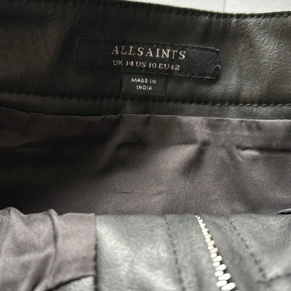 ALL SAINTS Piper Faux Leather Skirt Black Pockets Mini Recycled Sz 10 NEW