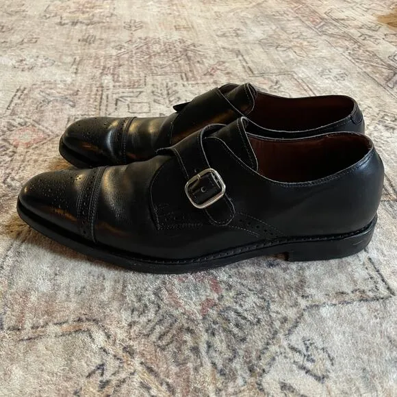 Allen Edmonds Franciscan Tooled Leather Monk Strap Classic Loafers Black SZ 11.5