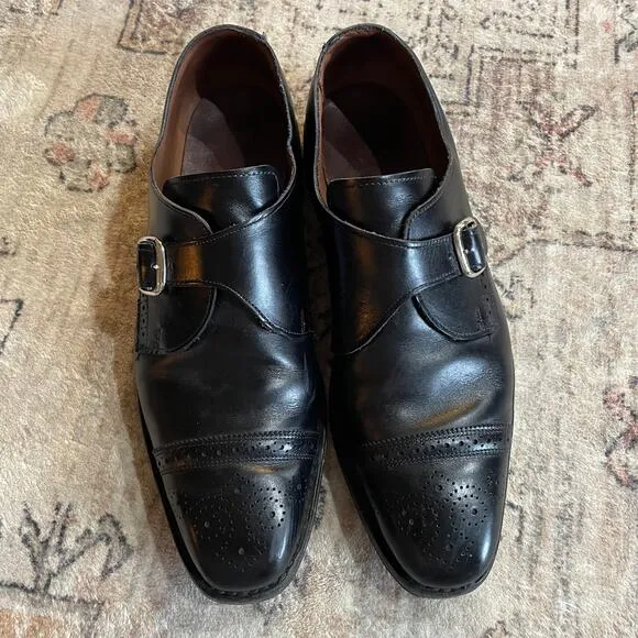 Allen Edmonds Franciscan Tooled Leather Monk Strap Classic Loafers Black SZ 11.5