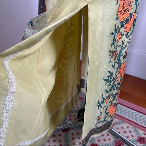 Alred Shaheen Dress 1960s/70s Yellow Floral Maxi Dress  Screen Print Maxi Dress