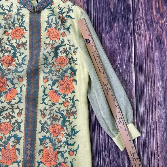 Alred Shaheen Dress 1960s/70s Yellow Floral Maxi Dress  Screen Print Maxi Dress
