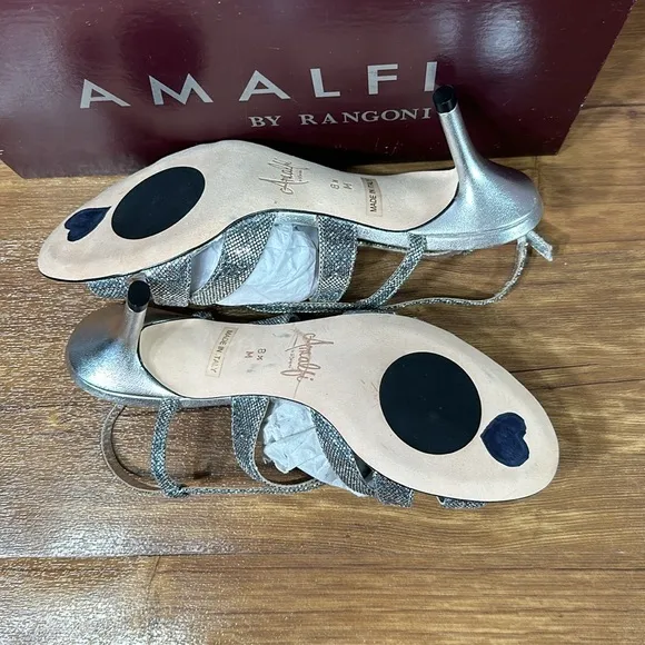 Amalfi by Rangoni Size 8.5 M Colle Silver Glitter Heels Sandals New