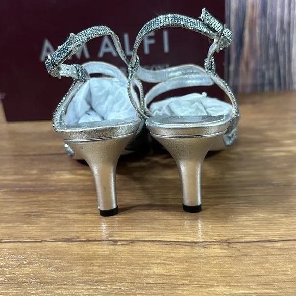 Amalfi by Rangoni Size 8.5 M Colle Silver Glitter Heels Sandals New