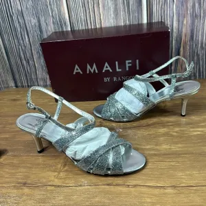 Amalfi by Rangoni Size 8.5 M Colle Silver Glitter Heels Sandals New
