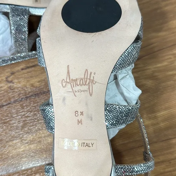 Amalfi by Rangoni Size 8.5 M Colle Silver Glitter Heels Sandals New