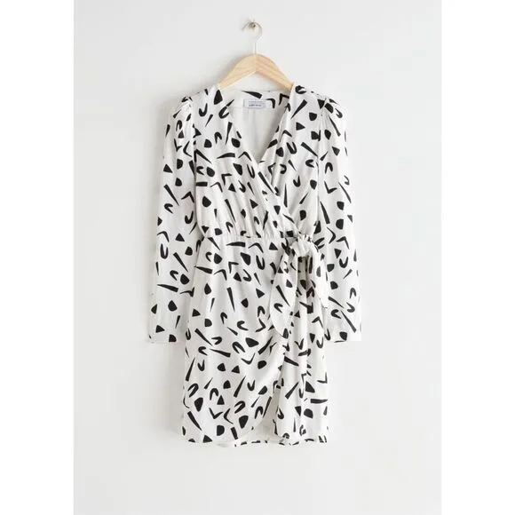 &amp; Other Stories Faux Wrap Mini Dress Classic Retro Pattern