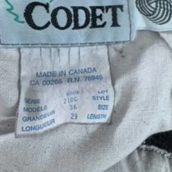 &quot;Codet&quot; Vintage Pure Virgin Wool Pants Mens Length 29&quot; Size 36-210C 26&quot; Inseam