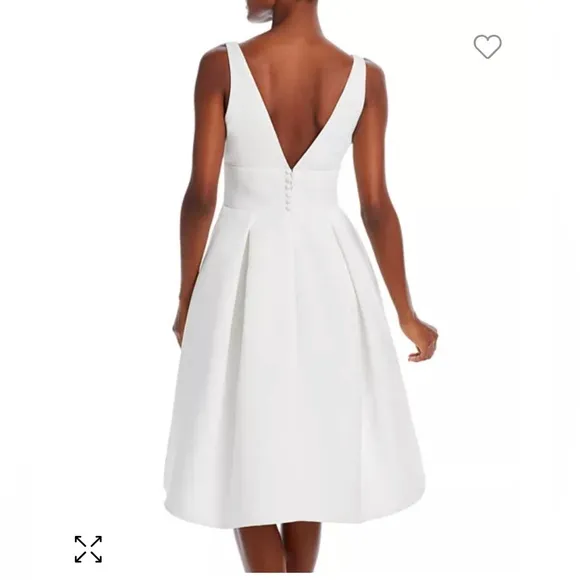 Amsale White Midi Dress Short Wedding Dress Classic, Timeless Deep-V Mid Length