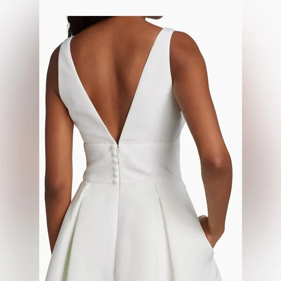 Amsale White Midi Dress Short Wedding Dress Classic, Timeless Deep-V Mid Length
