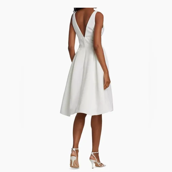 Amsale White Midi Dress Short Wedding Dress Classic, Timeless Deep-V Mid Length
