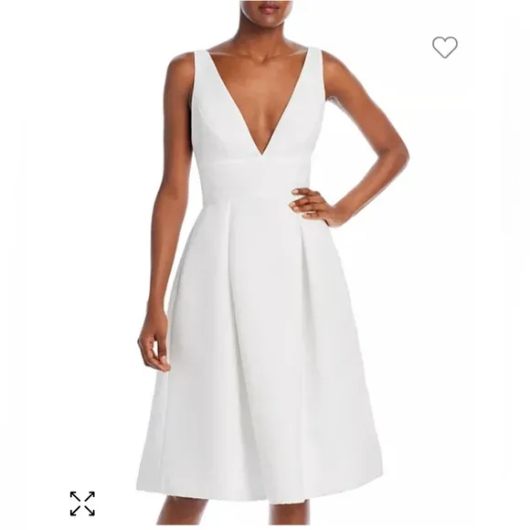 Amsale White Midi Dress Short Wedding Dress Classic, Timeless Deep-V Mid Length