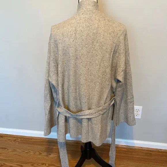 Ann Taylor Cotton Blend Split Bottom Gray Speckle Cardigan Heavy Tie Belt NWT M