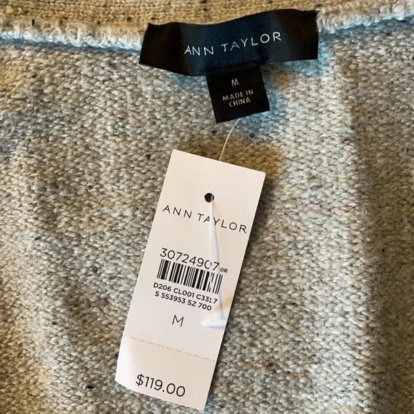 Ann Taylor Cotton Blend Split Bottom Gray Speckle Cardigan Heavy Tie Belt NWT M