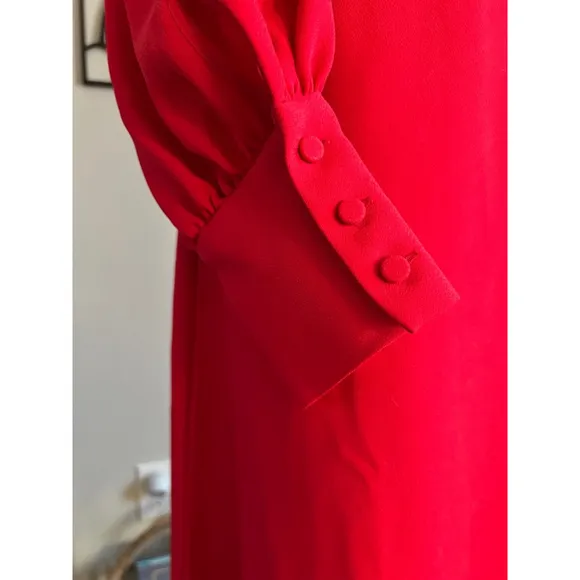 Ann Taylor Dress 14 Red Vneck Long Lantern Sleeve Flare Shift Knee Classic