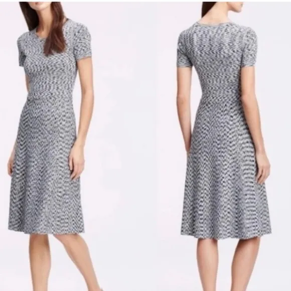 Ann Taylor Knit Modern Print Stretch Midi Dress Black White Size Large