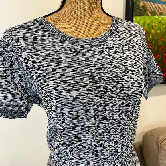 Ann Taylor Knit Modern Print Stretch Midi Dress Black White Size Large