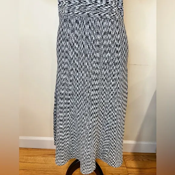 Ann Taylor Knit Modern Print Stretch Midi Dress Black White Size Large