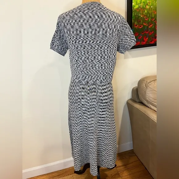 Ann Taylor Knit Modern Print Stretch Midi Dress Black White Size Large