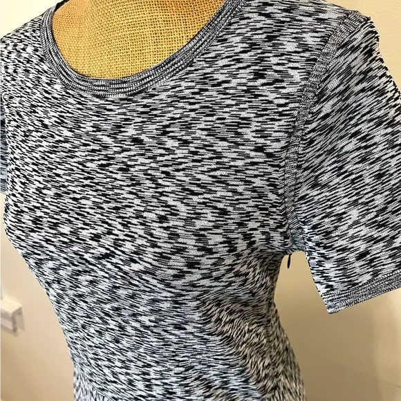 Ann Taylor Knit Modern Print Stretch Midi Dress Black White Size Large