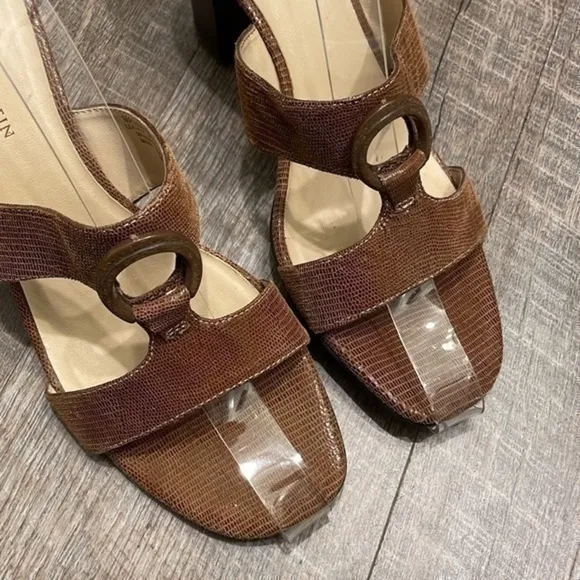 Anne Klein Masummerlin brown leather heeled sandals size 8.5
