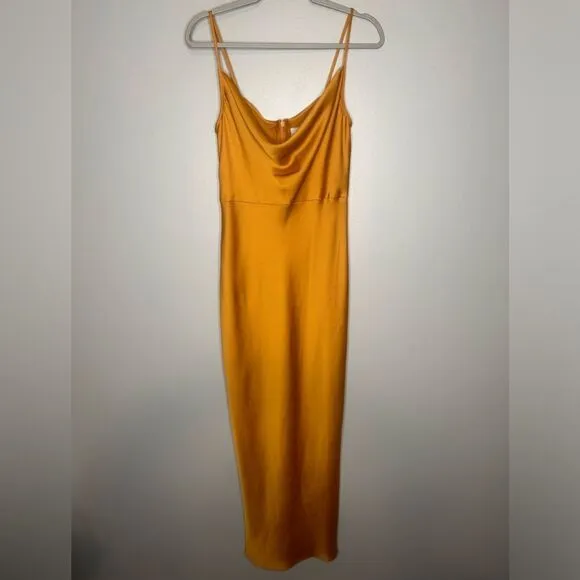 Anthropologie BHLDN Cali Satin Cowl-Neck Midi Slip Dress Yellow NWT
