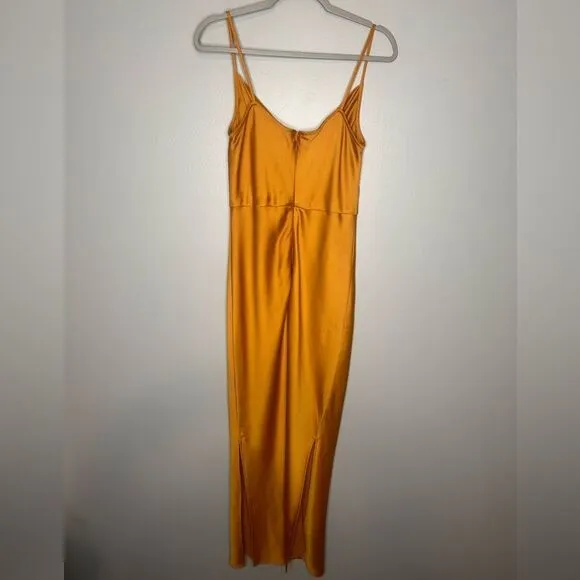 Anthropologie BHLDN Cali Satin Cowl-Neck Midi Slip Dress Yellow NWT