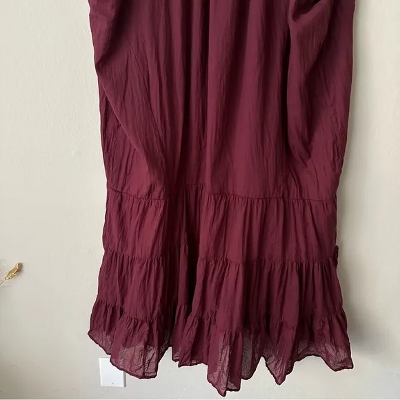 Anthropologie Erika Pena Tiered Midi Dress Burgundy OS