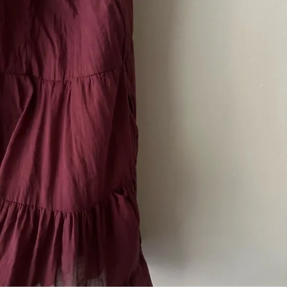 Anthropologie Erika Pena Tiered Midi Dress Burgundy OS