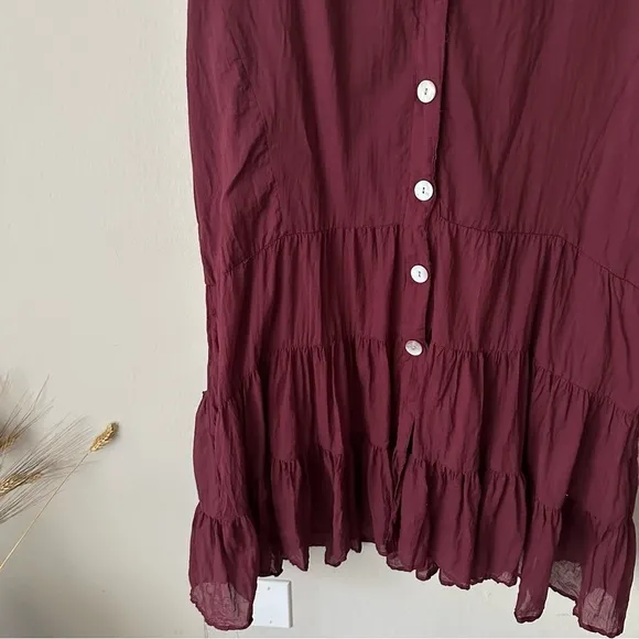 Anthropologie Erika Pena Tiered Midi Dress Burgundy OS