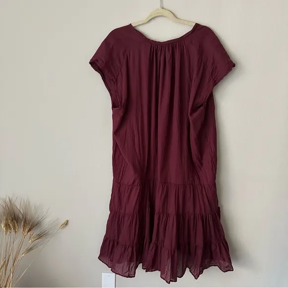 Anthropologie Erika Pena Tiered Midi Dress Burgundy OS