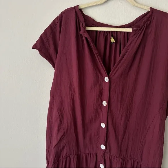 Anthropologie Erika Pena Tiered Midi Dress Burgundy OS