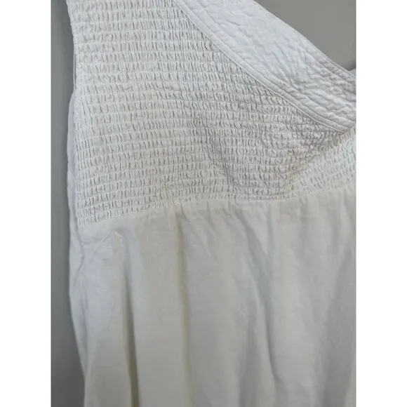 Anthropologie Farm Rio Dress Ivory Linen Blend Preppy One-Shoulder Modern L NWT